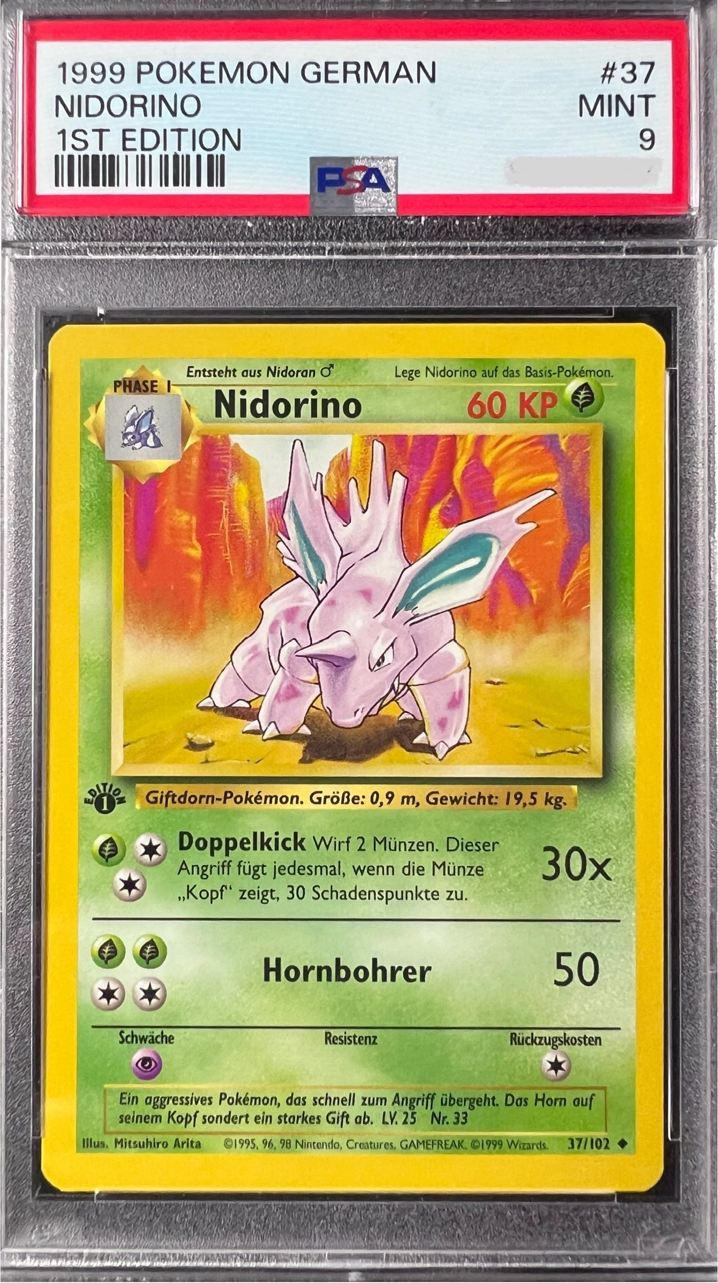 Pokemon Base Set - Nidorino 1st Edition - Deutsch PSA9