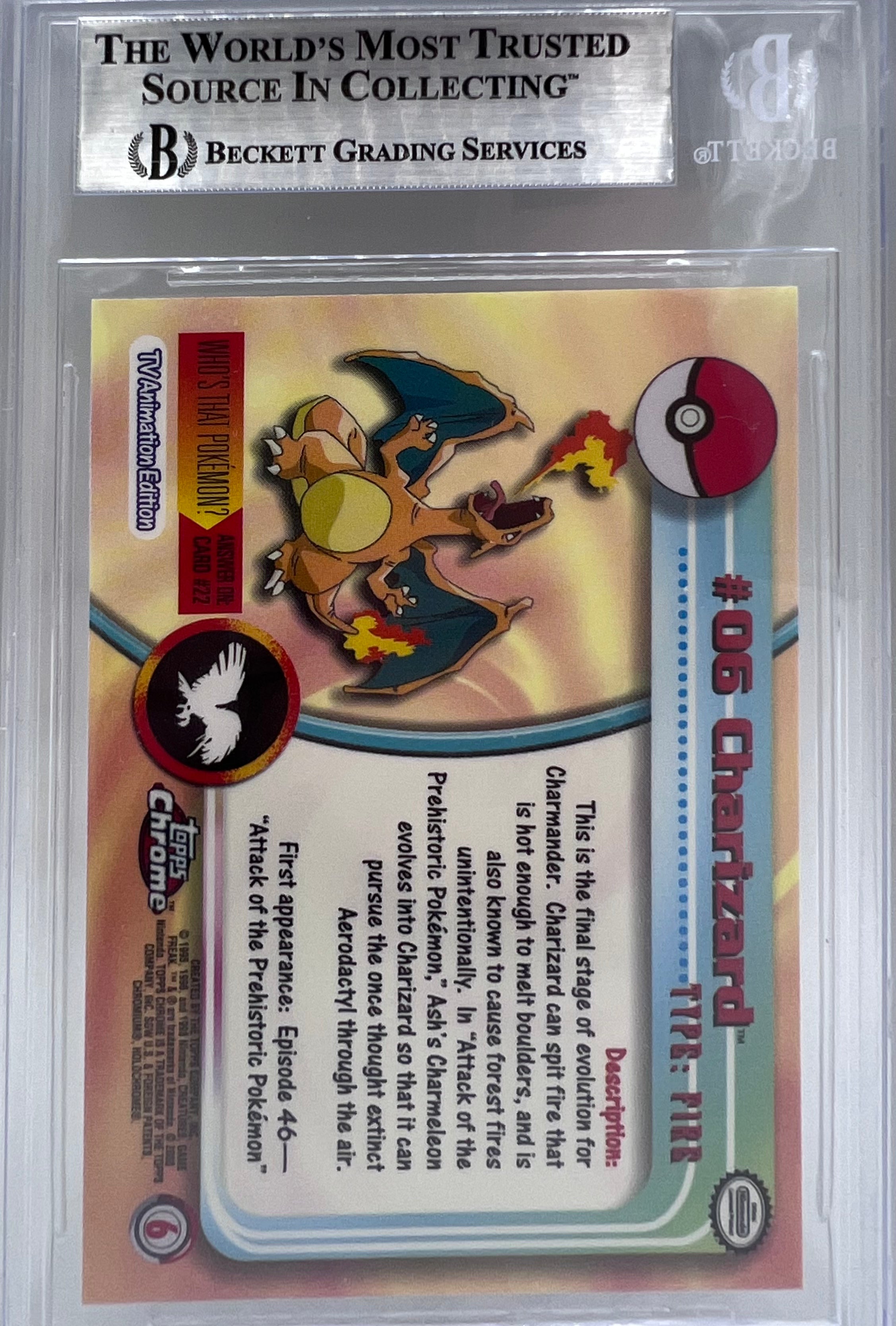 2000 TOPPS CHROME POKEMON T.V. CHARIZARD FOIL BECKETT 9 MINT