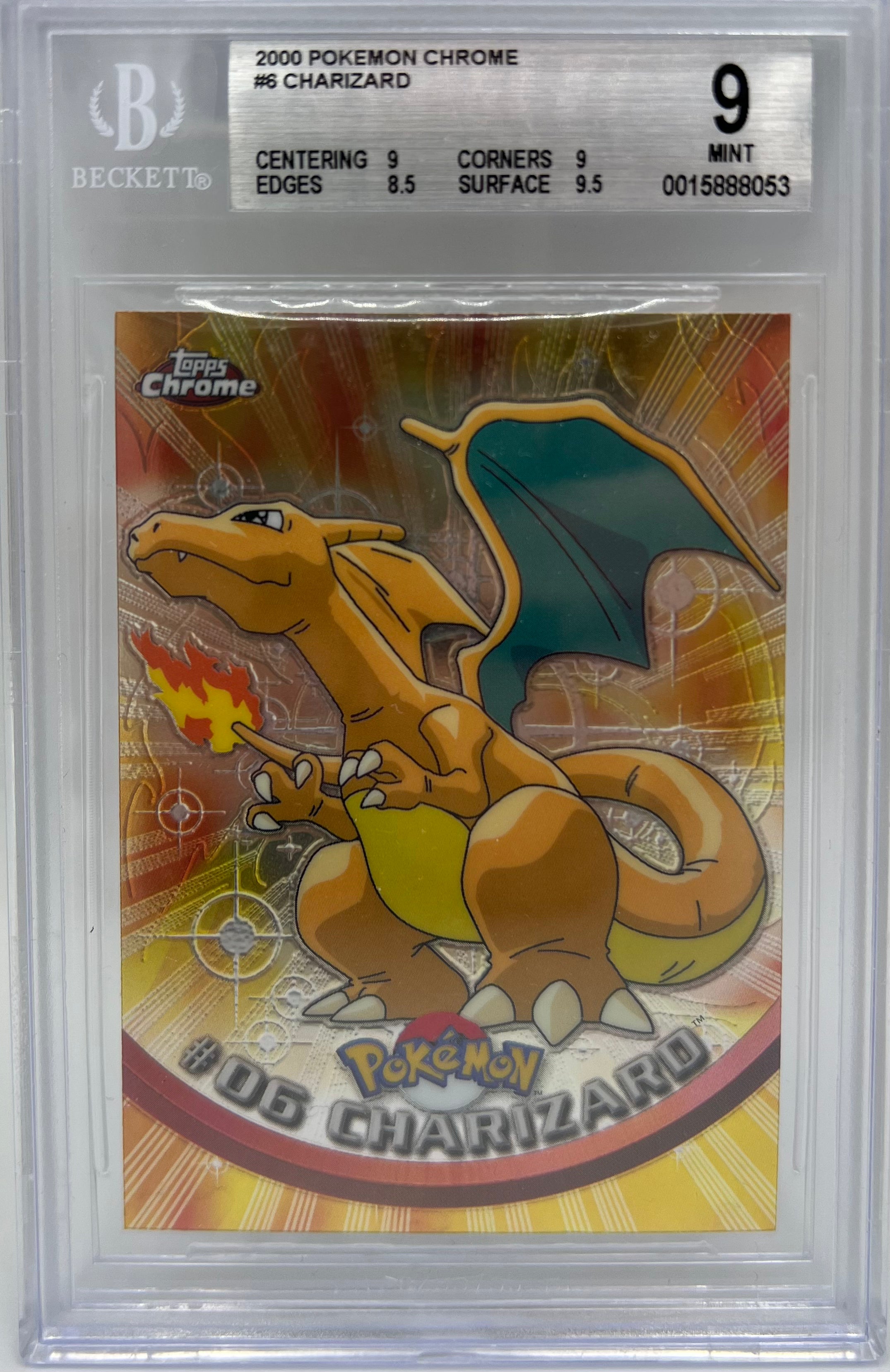 2000 TOPPS CHROME POKEMON T.V. CHARIZARD FOIL BECKETT 9 MINT
