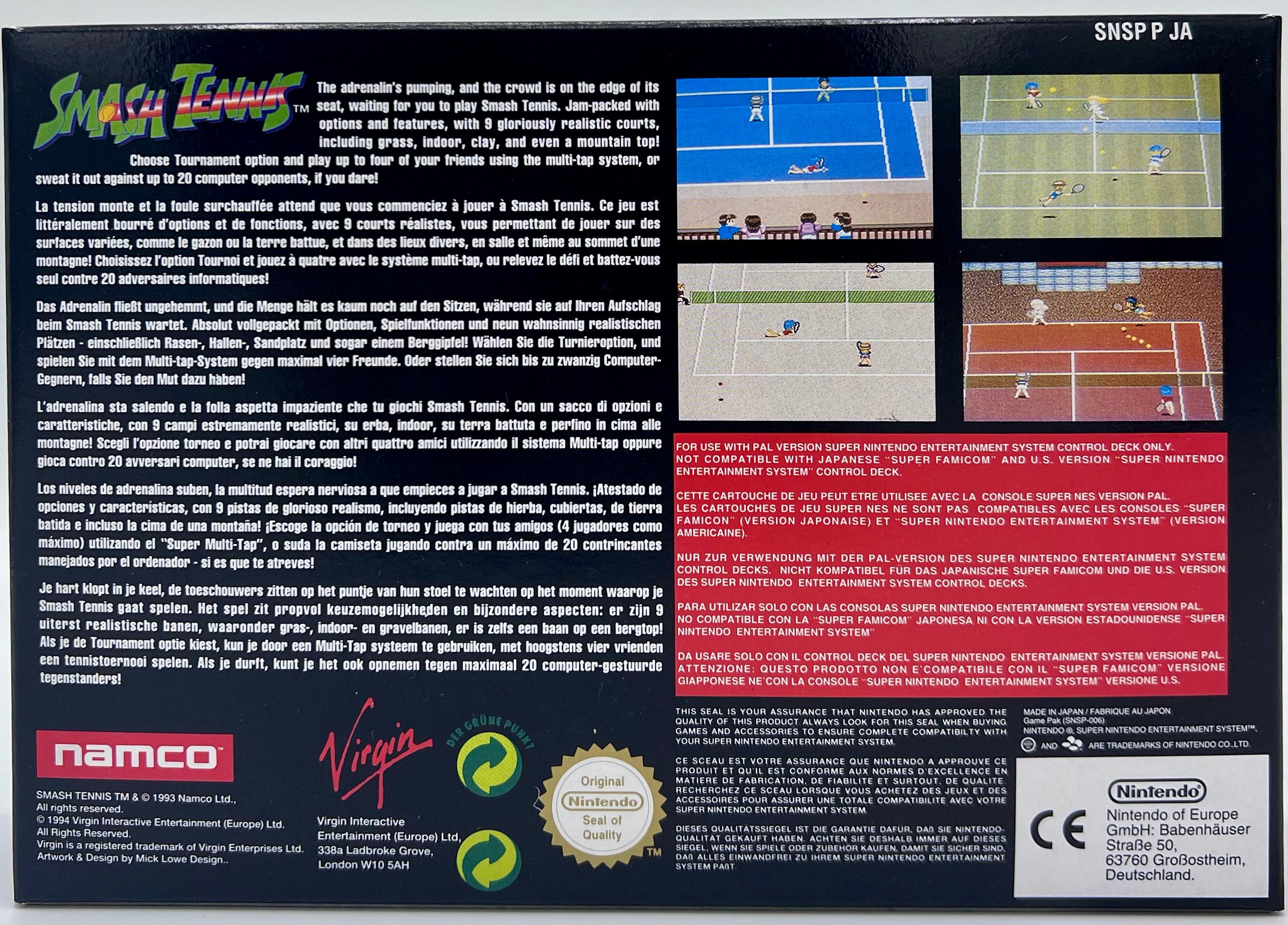 NINTENDO SNES SMASH TENNIS NEU OVP PAL NAMCO 1994