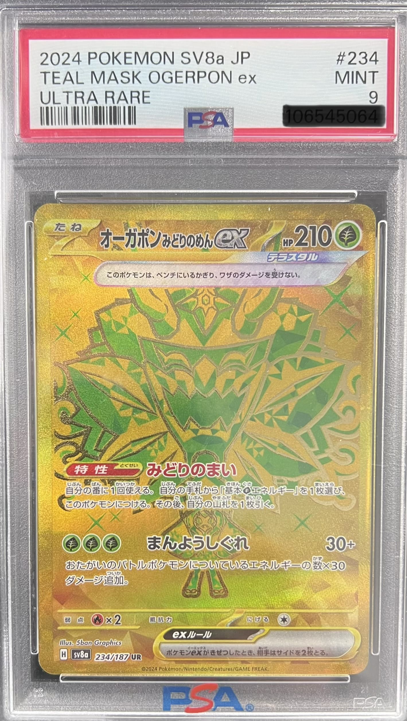 Pokemon Teal Mask Ogerpon eX - Terastal Festival 234 PSA 9 Mint