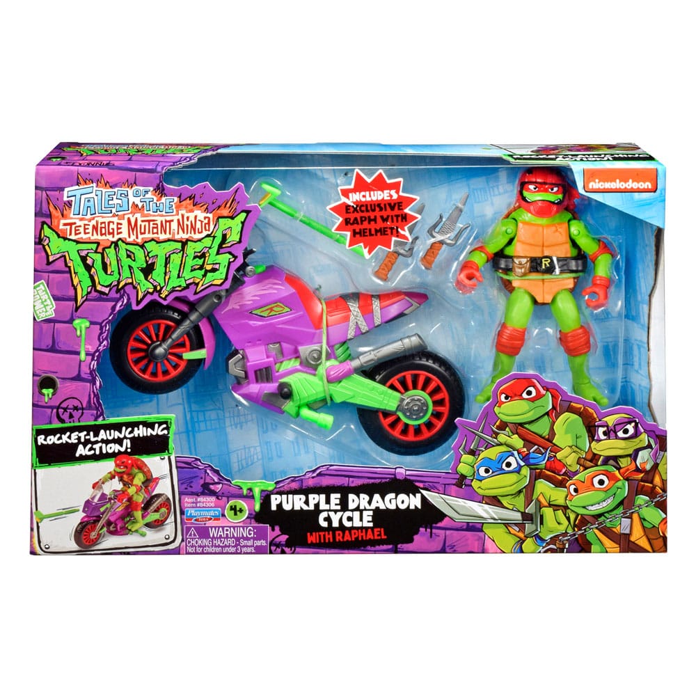 Die Abenteuer der TMNT Actionfigur mit Fahrzeug Raphael & Purple Dragon 12 cm