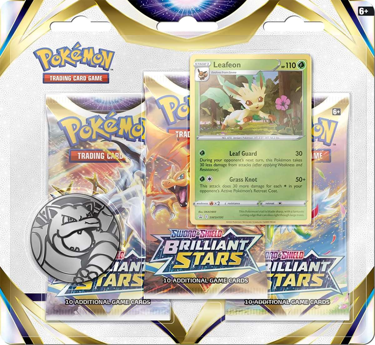 Pokemon Brilliant Stars 3- Pack Booster Blister Leafeon ENGLISCH