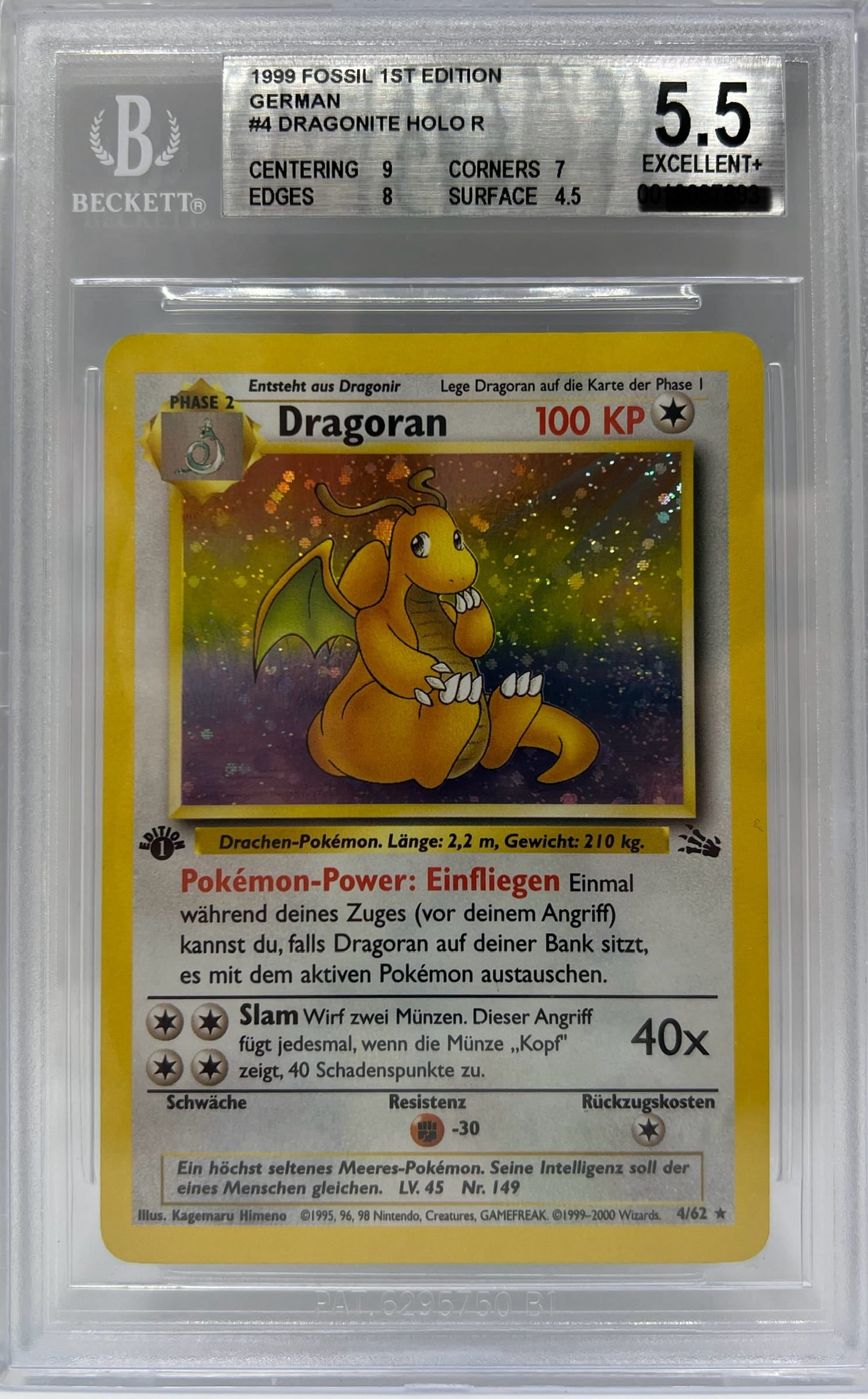 Pokemon Fossil 1st Edition Dragoran Holo BECKETT 5.5 Excellent+.jpg