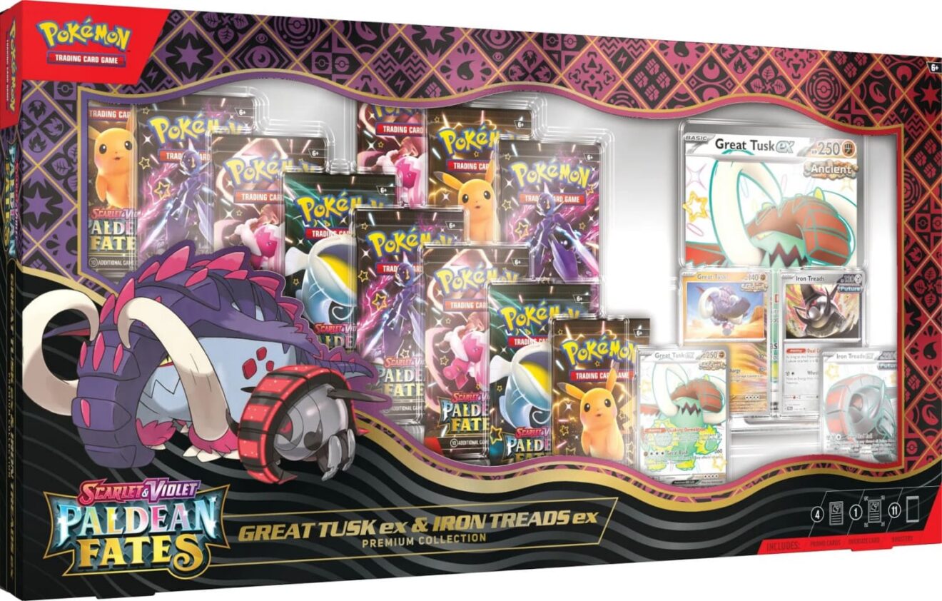 Pokémon Scarlet & Violet Paldean Fates Great Tusk ex & Iron Treads ex Premium Collection Box