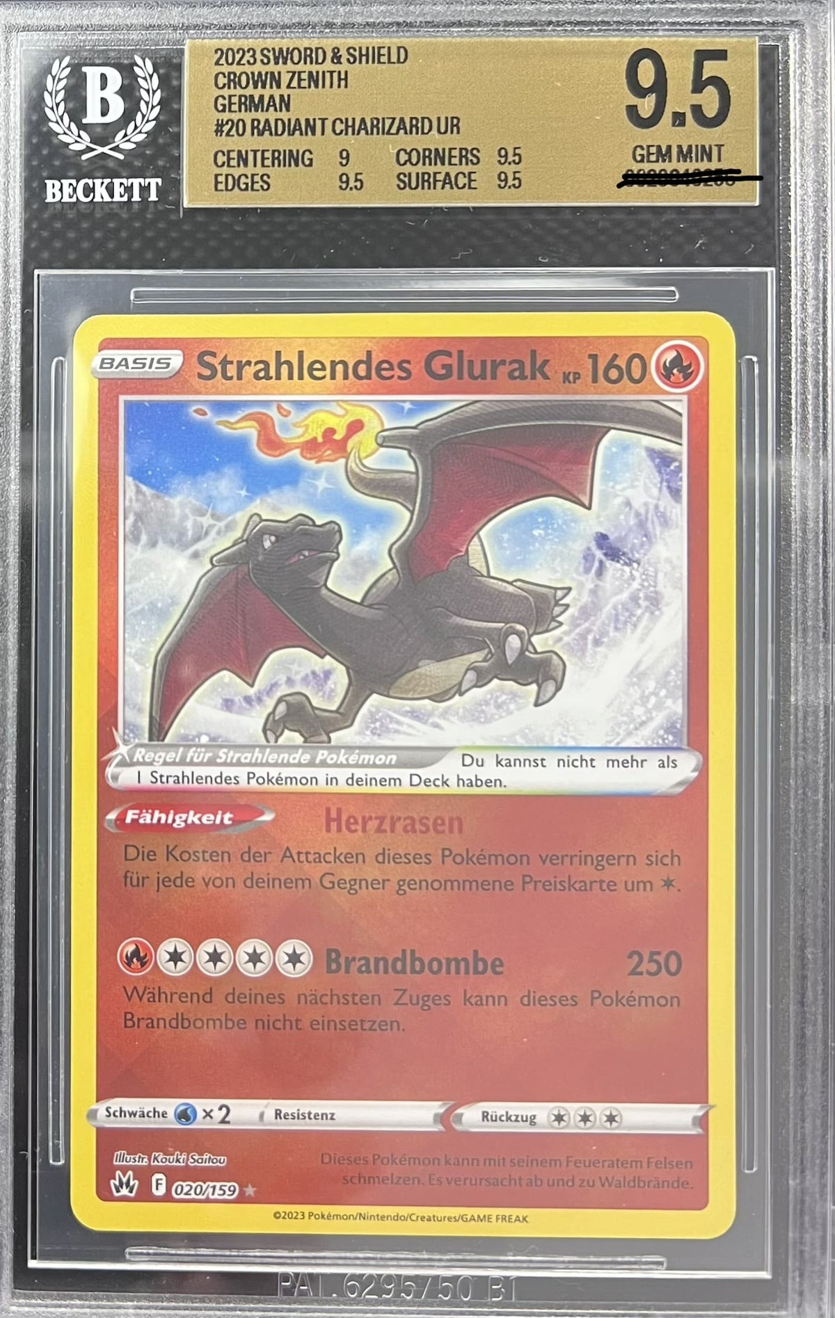 Pokemon Strahlendes Glurak - Zenit der Könige 020 Beckett 9.5 Gem Mint